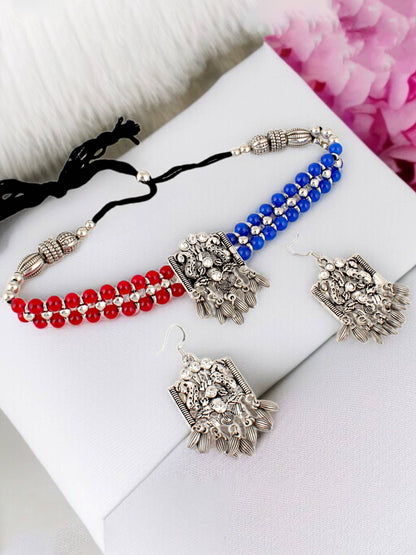 Navratri, Dandiya Garba Festival Jewellery Beads Choker Necklace with Earring