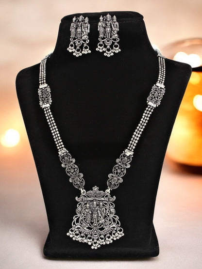 Oxidised Silver Temple Jewellery Necklace Set for Women & Girls