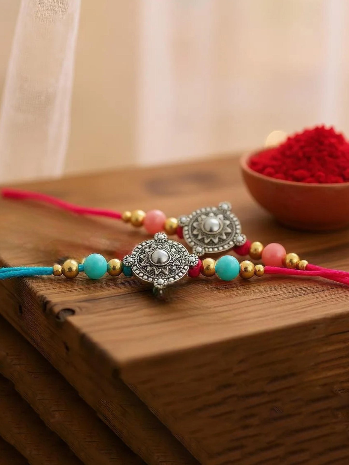 Lucky Jewellery Designer Oxidised Silver Rakhi - Rakshabandhan Rakhee Bracelet for Brother/Bhaiya/Bhai/Bhabhi - Pack of 2 (84-JPR1-1962-S-2)