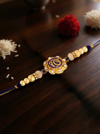 Gold Plated Meenakari Ik Onkar Religious Rakshabandhan Sardar/Sikh Rakhi for Bhaiya/Bhabhi Pack of 1