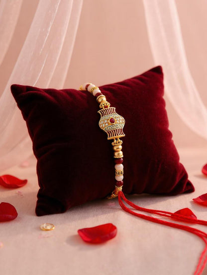 Gold Plated Meenakari Rakhi - Rakshabandhan Beads Rakhee for Brother/Bhaiya/Bhai/Bhabhi Pack of 1