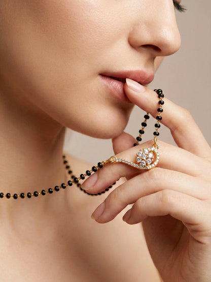 Lucky Jewellery AD Floral Gold Mangalsutra for Women (246-S8MS-2187)