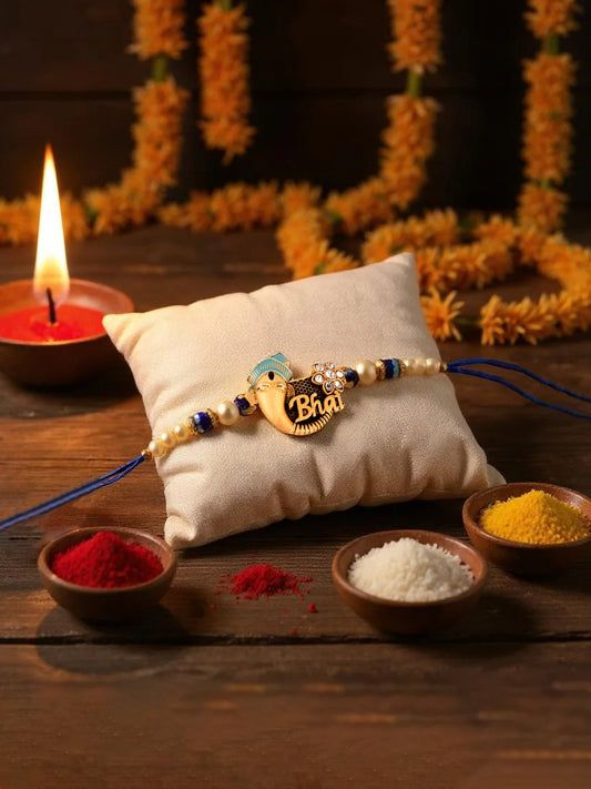 Gold Plated Meenakari Religious Rakshabandhan Ganpati Design Rakhi for Bhaiya/Bhabhi Pack of 1