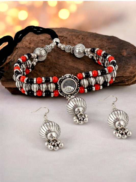Navratri, Dandiya Garba Festival Jewellery Beads Choker Necklace with Earring