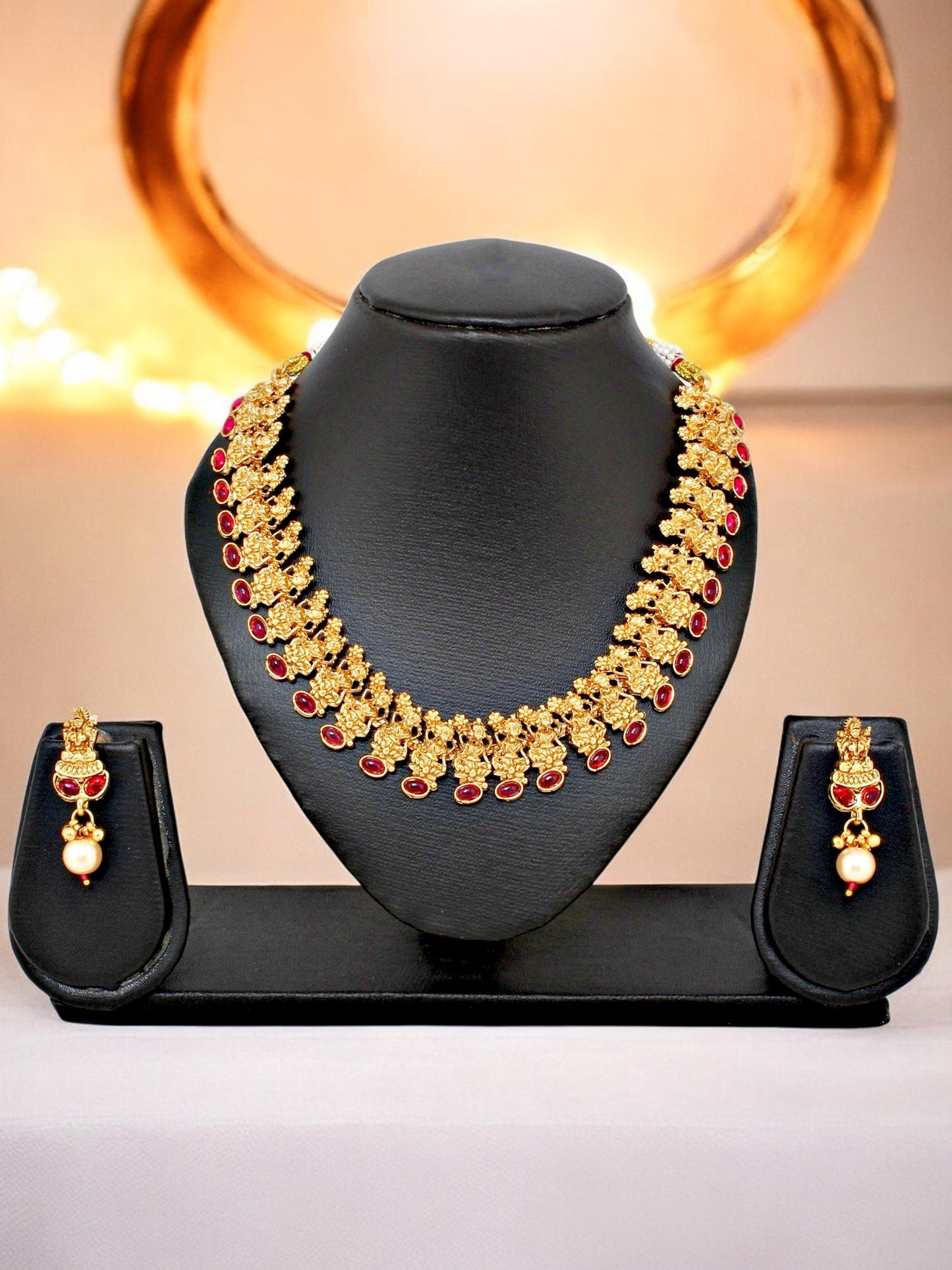Traditional Temple Jewellery Goddess Lakshmi Design Necklace with Earrings
