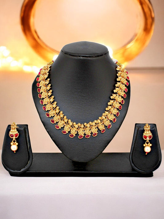 Traditional Temple Jewellery Goddess Lakshmi Design Necklace with Earrings