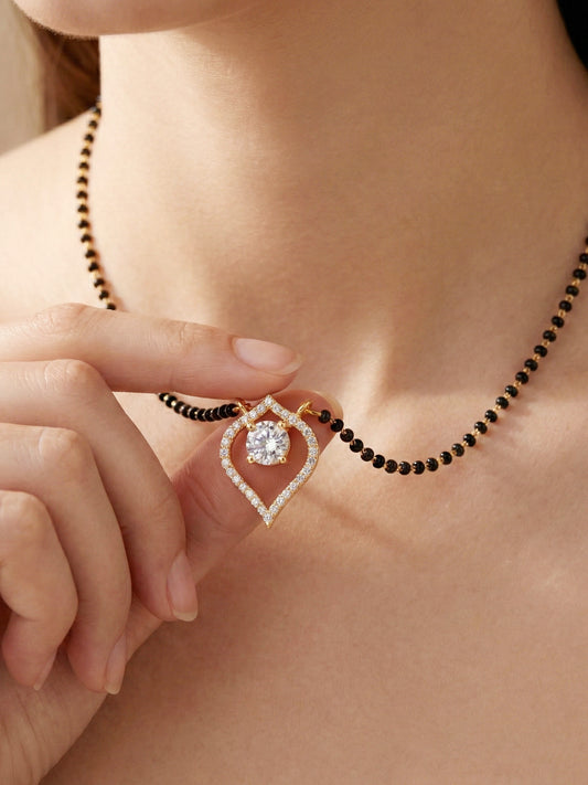 Lucky Jewellery AD Leaf Mangalsutra for Women (282-S8MS-2189)