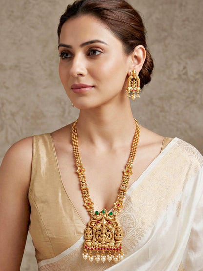 Lucky Jewellery Gold-Plated Ganesh Laxmi Ruby & Green Color Necklace Set (660-G2SR-200-RG)