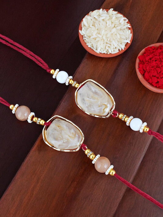 Lucky Jewellery Designer Gold Plated Semi Precious Stone Rakhi - Rakshabandhan Rakhee Bracelet for Brother/Bhaiya/Bhai/Bhabhi - Pack of 2 (240-CHR1-1244-2)