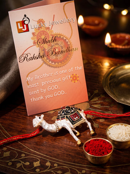 Designer Meenakari Camel Rakhi for Brother, Roli, Chawal & Card (263-CHR1-1171-1-2026)