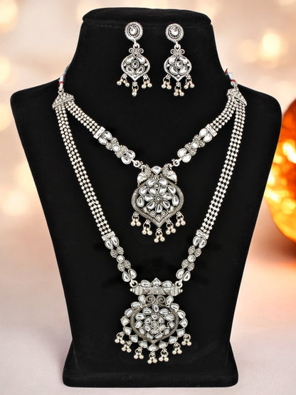 Oxidised Silver Plating Navratri Festival Jewellery Necklace Set with Earrings