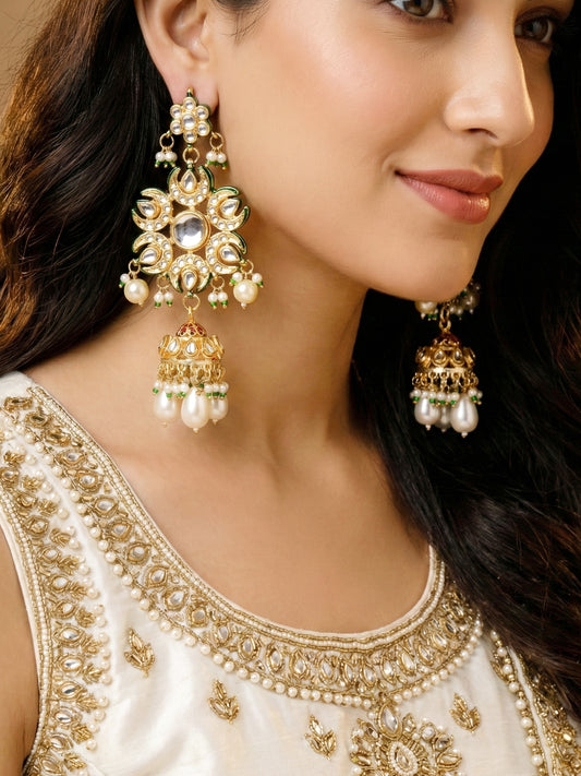 LUCKY JEWELLERY  18K Gold Plated Kundan Jhumka with White Back Meenakari Earrings for Girls & Women |  Designer kundan Jhumkee Earring Set | Birthday Gift Earrings Valentine Anniversary