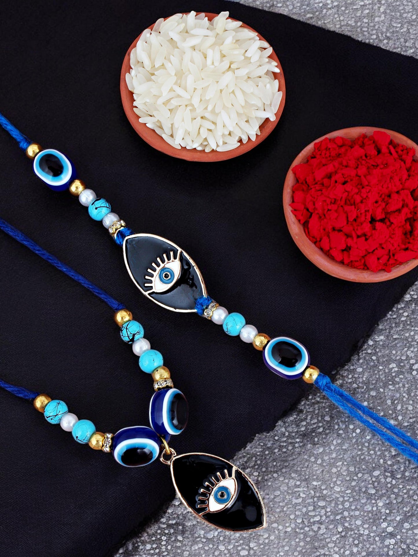 Lucky Jewellery Designer Blue Color Evil Eye Rakhi - Rakshabandhan Rakhee with Lumba Bracelet for Brother/Bhaiya/Bhai/Bhabhi - Pack of 2 (194-CHCR1-1984-S-2)