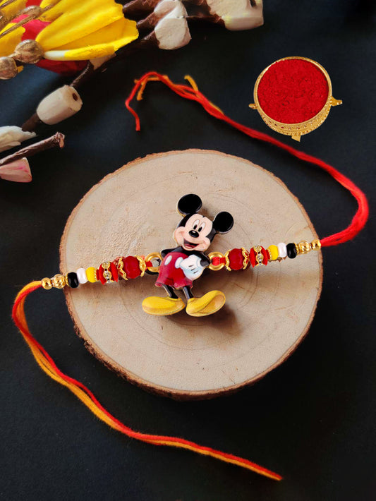 Gold Plated Cute Micky Mouse Rakhi - Rakshabandhan Kids Rakhee for Bhaiya/Bhabhi - Pack of 1