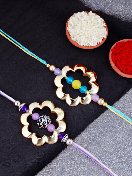 Lucky Jewellery Designer Gold Plated Rakhi - Rakshabandhan Pearl Rakhee Bracelet for Brother/Bhaiya/Bhai/Bhabhi - Pack of 2 (182-CHR1-1202-2)