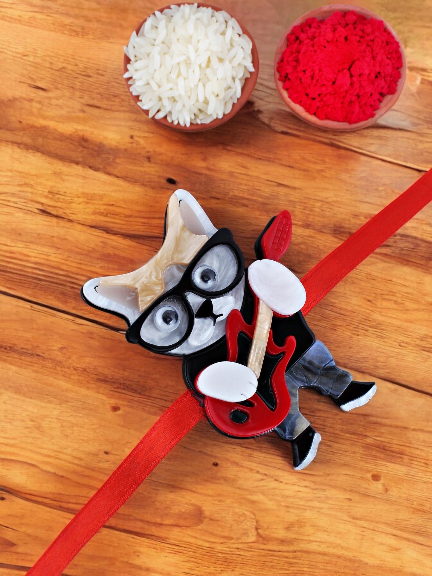Lucky Jewellery Trendy Fashion Plastic Guitar Cat With Glasses Kids Rakhi - Rakshabandhan Rakhee Bracelet for Kids Brother Bhaiya Bhai Bhabhi - Pack of 1 (440-CHR1-1192-1)