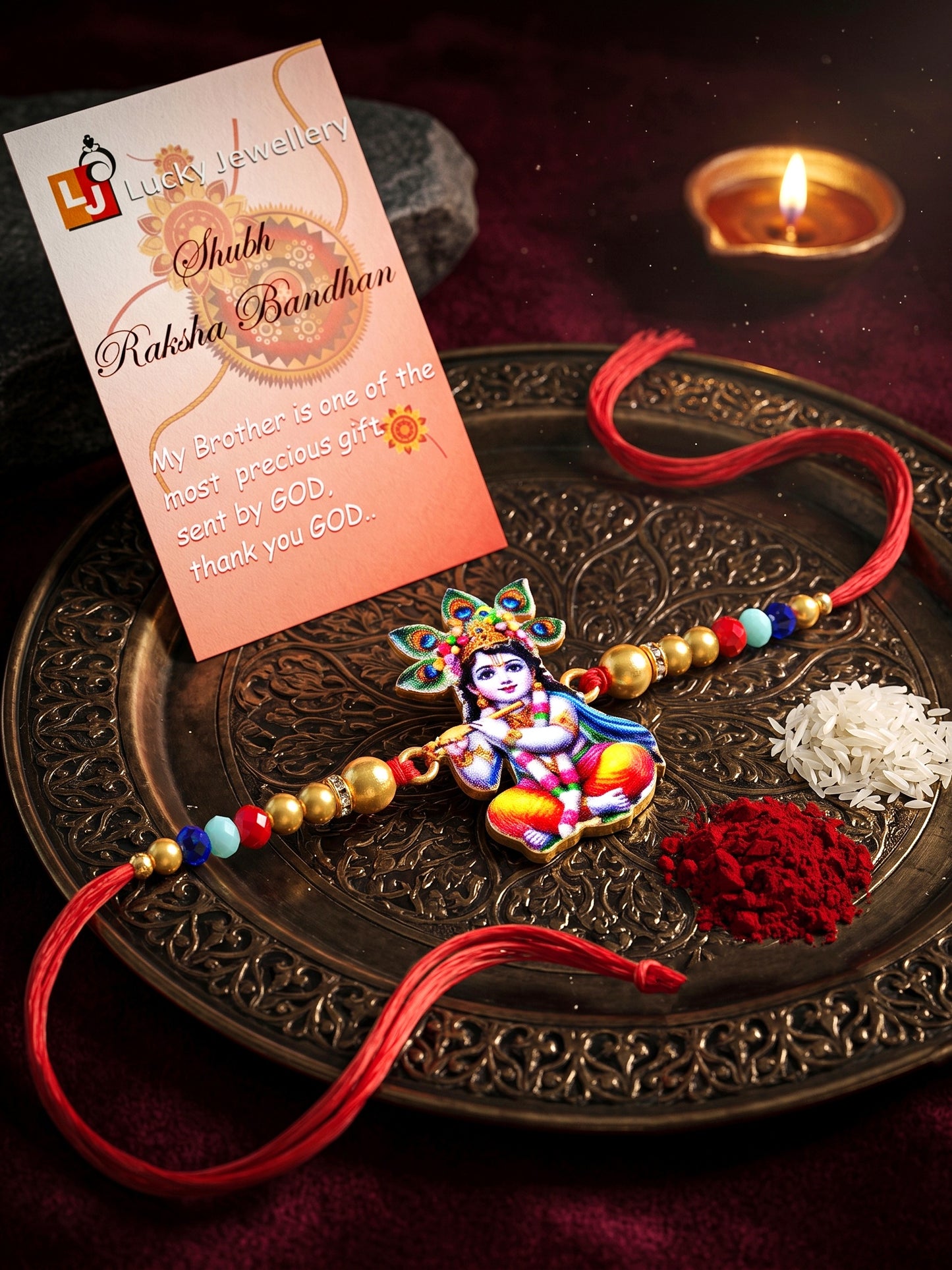 Spiritual Little Krishna Beaded Rakhi Set For Raksha Bandhan (84-S5R1-JCP0323)