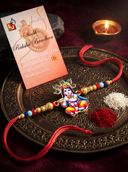Spiritual Little Krishna Beaded Rakhi Set For Raksha Bandhan (84-S5R1-JCP0323)
