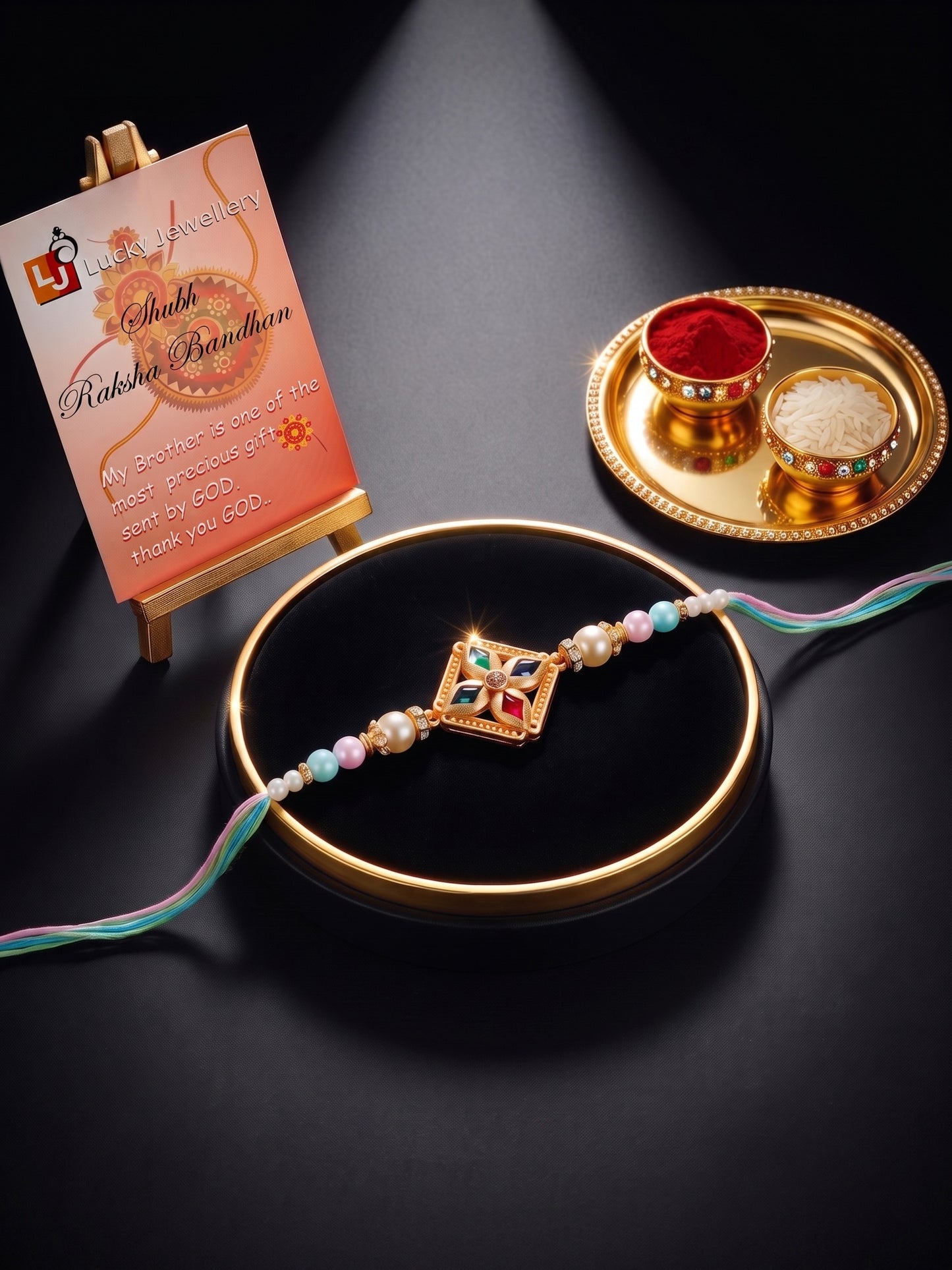 Designer Multi-Color Floral Stone Rakhi for Brother | Pastel Beaded Raksha Bandhan with Roli Chawal (49-S7R1-YO2118)