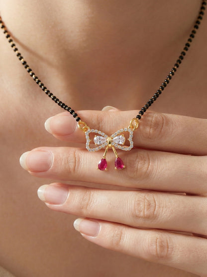 Lucky Jewellery AD Bow Mangalsutra for Women (315-S8MS-2192-R)