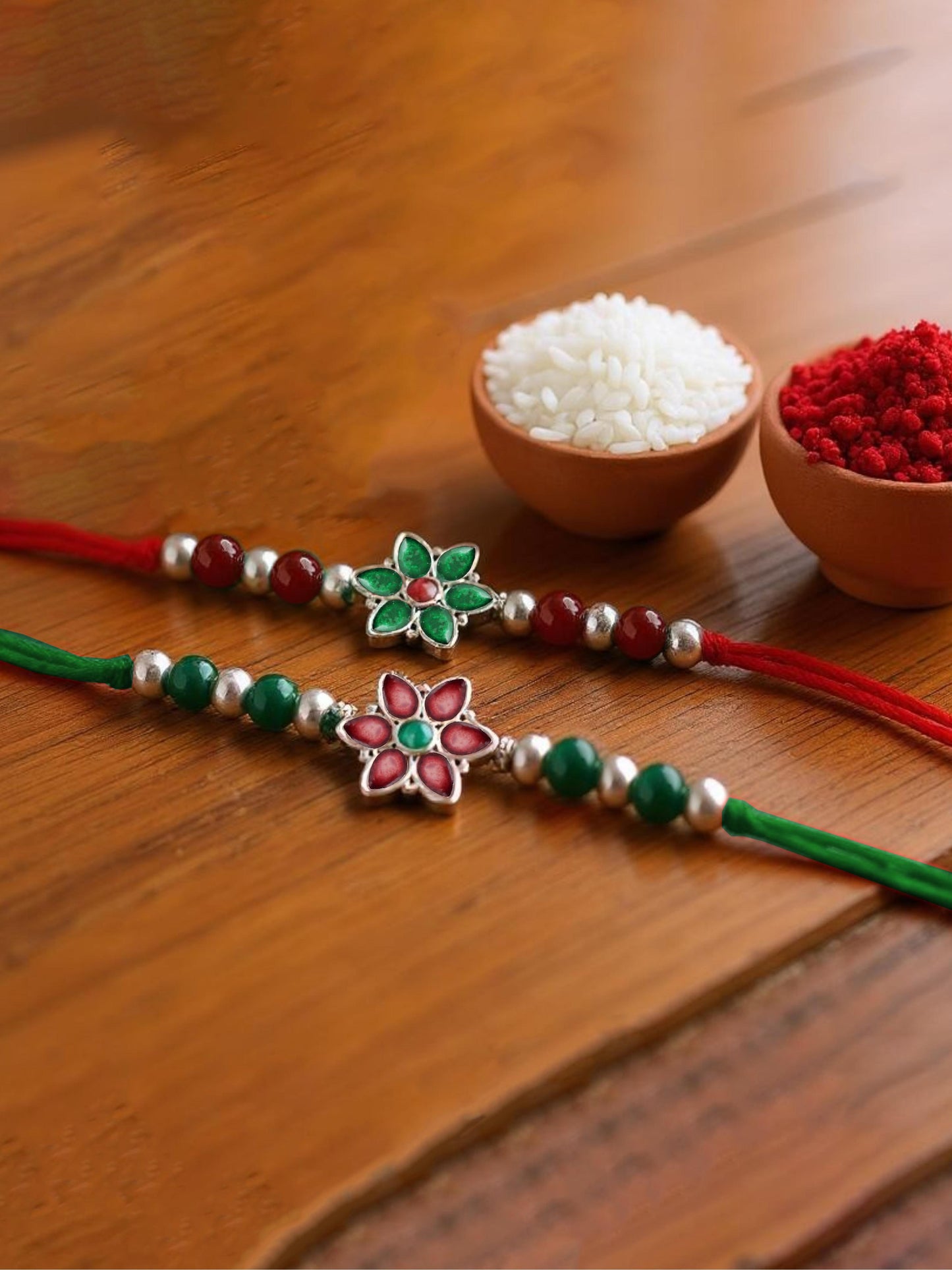 Lucky Jewellery Designer Meena Floral Rakhi - Rakshabandhan Pearl Rakhee Bracelet for Brother/Bhaiya/Bhai/Bhabhi - Pack of 2 (102-JPR1-1970-S-2)