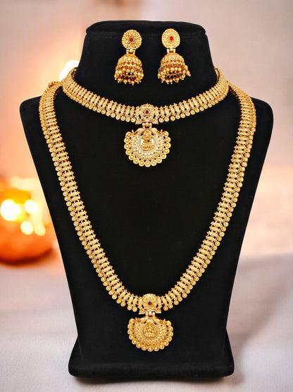 Traditional Temple Jewellery Goddess Lakshmi Design Necklace with Earrings