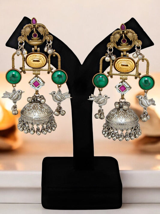 Trendy Celebrity Inspired Oxidised Silver Jhumki For Girls & Women |Black Metal Jhumkee Earring Set