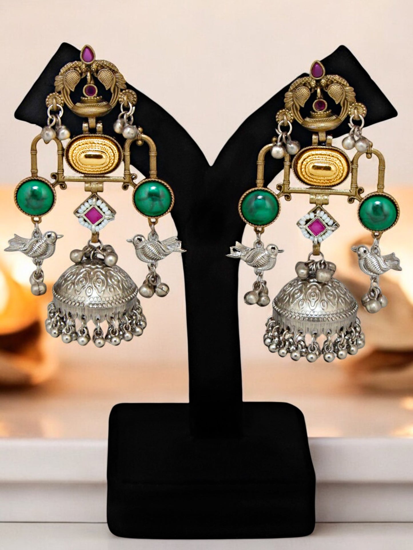 Trendy Celebrity Inspired Oxidised Silver Jhumki For Girls & Women |Black Metal Jhumkee Earring Set