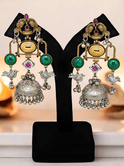Trendy Celebrity Inspired Oxidised Silver Jhumki For Girls & Women |Black Metal Jhumkee Earring Set