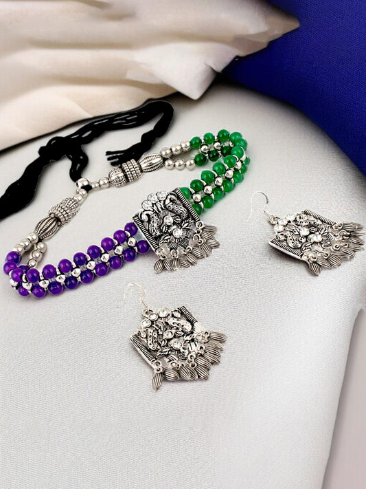 Navratri, Dandiya Garba Festival Jewellery Beads Choker Necklace with Earring