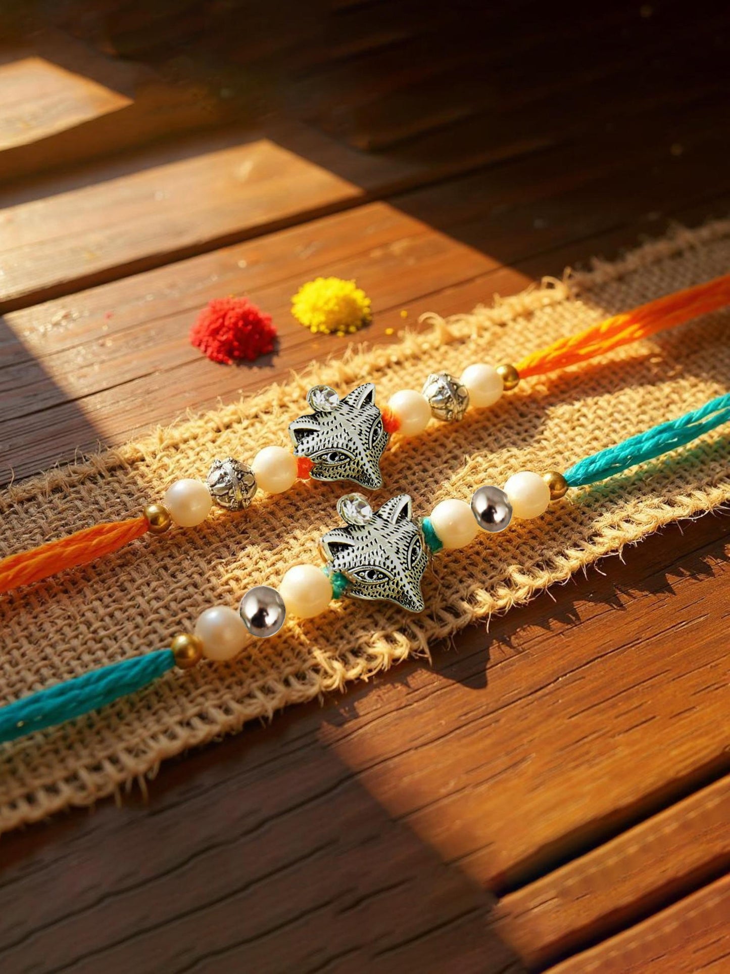 Lucky Jewellery Designer Oxidised Silver Fox Design Rakhi - Rakshabandhan Rakhee Bracelet for Brother/Bhaiya/Bhai/Bhabhi - Pack of 2 (70-JPR1-1955-2)