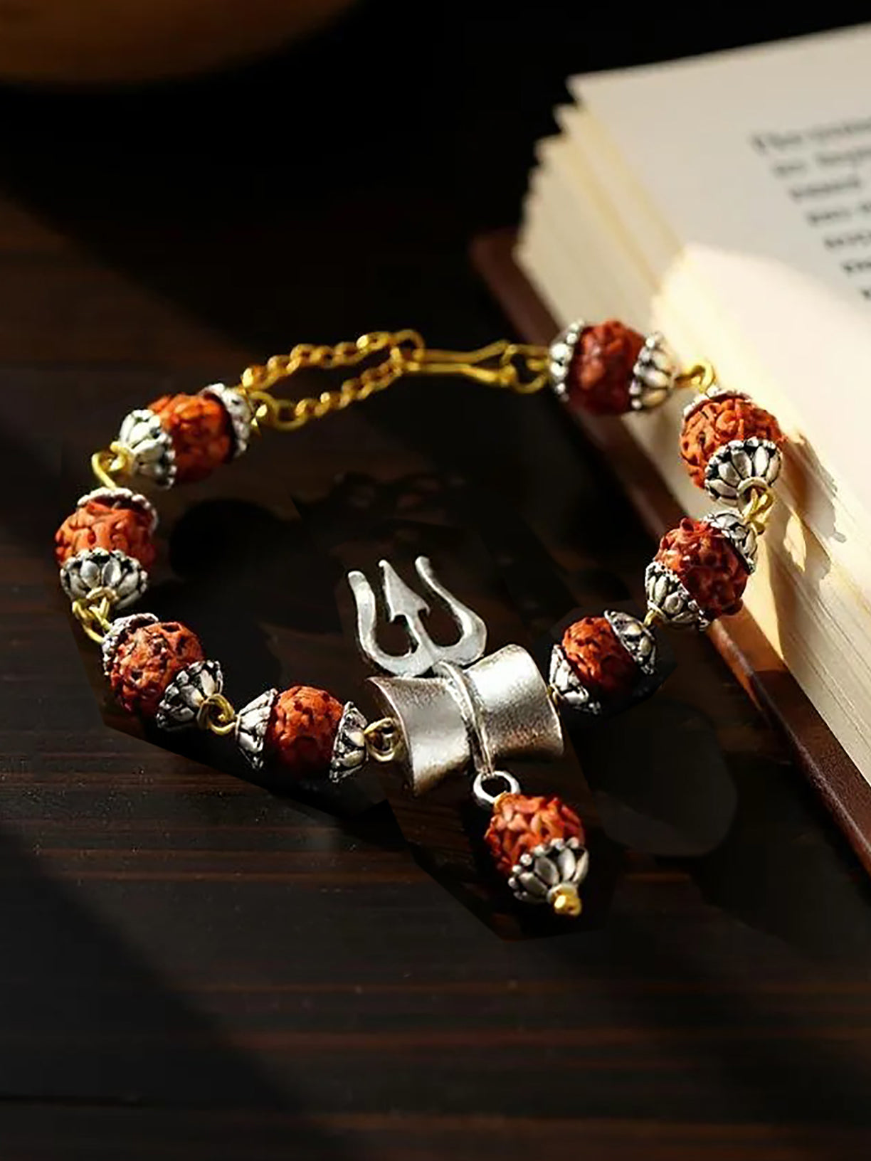 Lucky Jewellery Designer Oxidised Silver Religious Rakhi - Rakshabandhan Shiva Immitation Rudraksh Rakhee Bracelet for Brother/Bhaiya/Bhai/Bhabhi - Pack of 1 (108-JPR1-1972-S-1)
