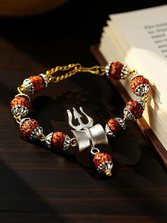 Lucky Jewellery Designer Oxidised Silver Religious Rakhi - Rakshabandhan Shiva Immitation Rudraksh Rakhee Bracelet for Brother/Bhaiya/Bhai/Bhabhi - Pack of 1 (108-JPR1-1972-S-1)