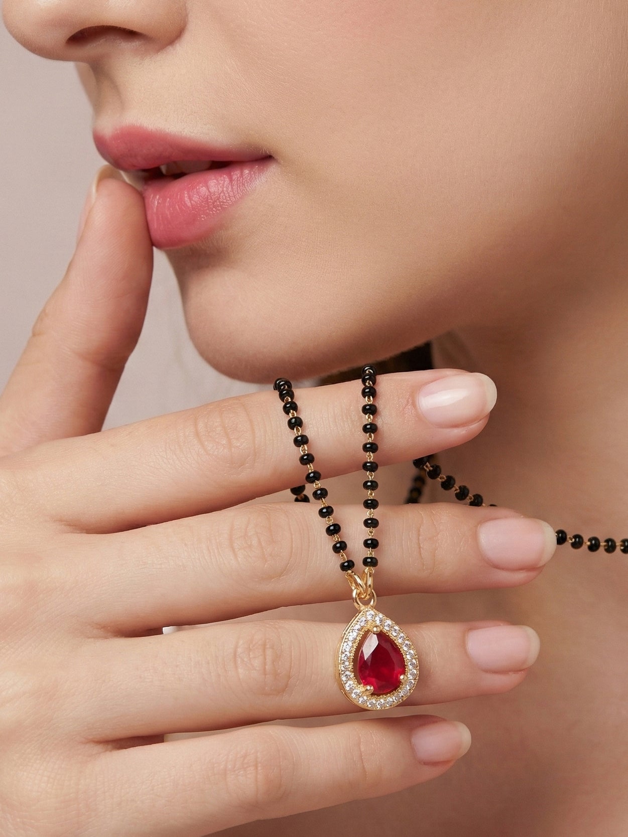 Lucky Jewellery Red Stone AD Mangalsutra for Women (113-CHMS-1279-M)