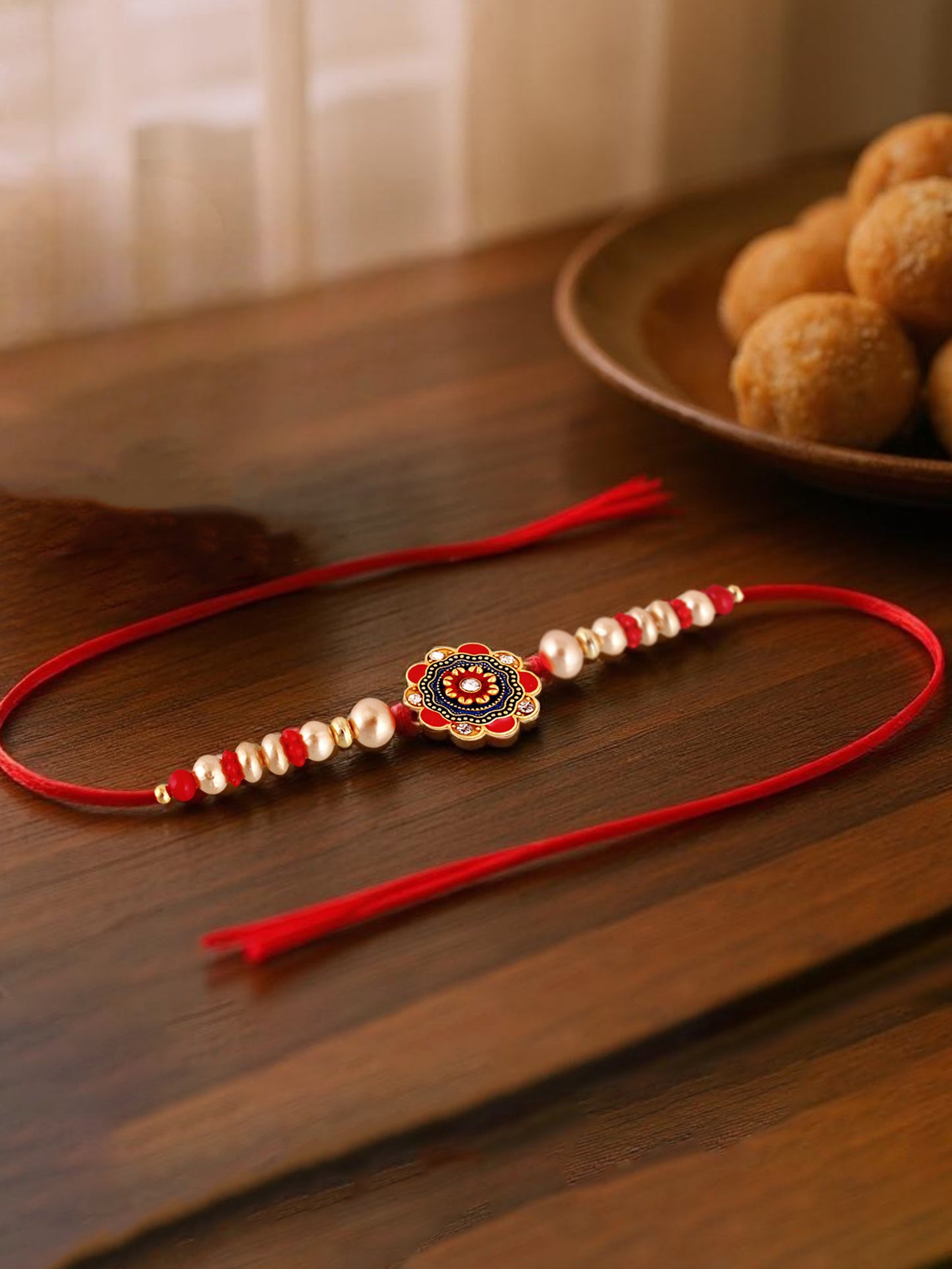 Gold Plated Meenakari Rakhi - Rakshabandhan Floral Rakhee for Brother/Bhaiya/Bhai/Bhabhi - Pack of 1