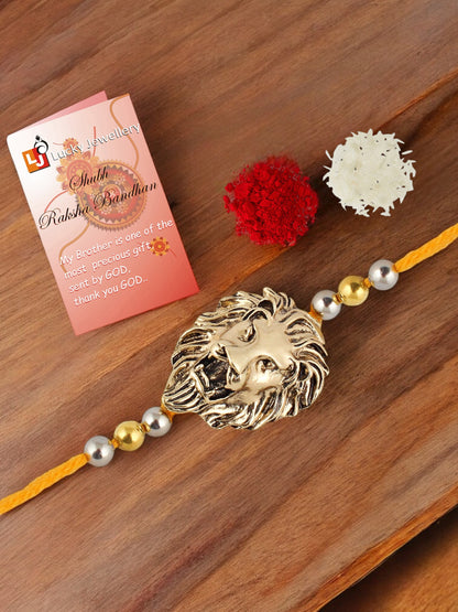 Lucky Jewellery Designer Oxidised Gold Rakhi - Rakshabandhan Lion Design Rakhee Bracelet for Brother/Bhaiya/Bhai/Bhabhi - Pack of 1 (140-CHR1-1175-1)