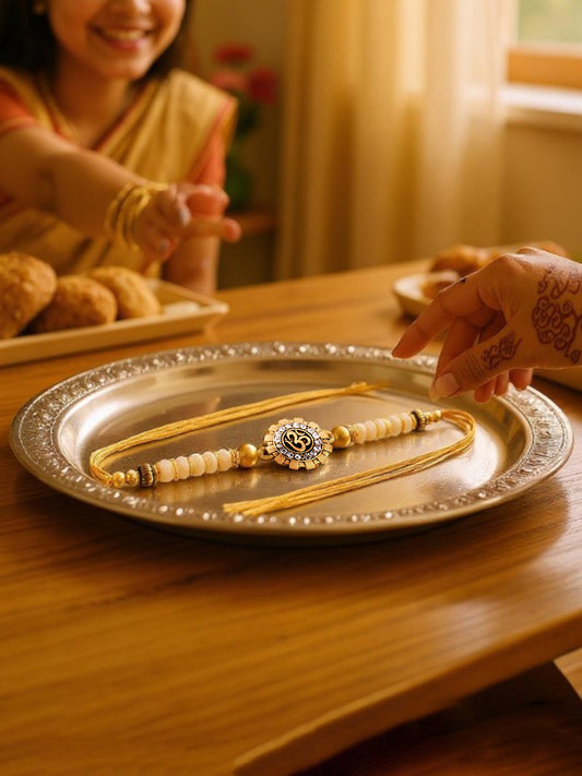 Gold Plated Religious Rakhi Rakshabandhan Om Design Rakhee for Brother/Bhaiya/Bhai/Bhabhi Pack of 1