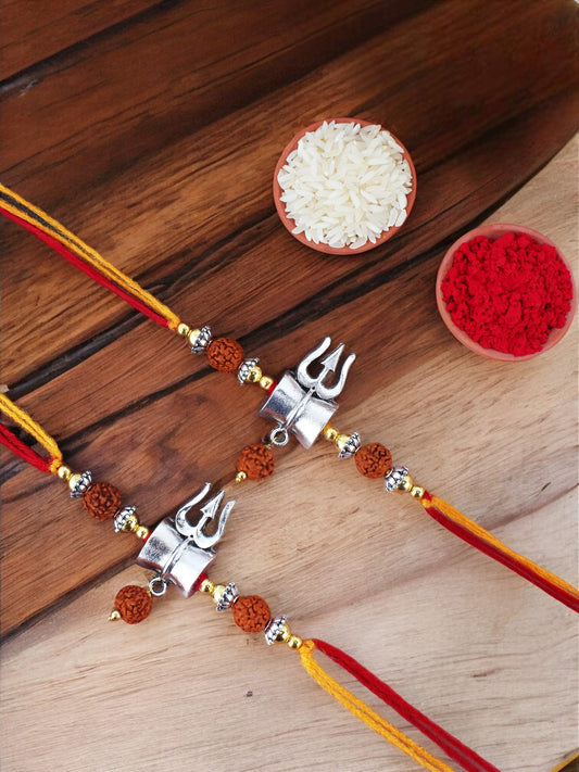 Lucky Jewellery Designer Oxidised Silver Religious Rakhi - Rakshabandhan Shiva Immitation Rudraksh Rakhee Bracelet for Brother/Bhaiya/Bhai/Bhabhi - Pack of 2 (126-JPR1-1972-S-2)