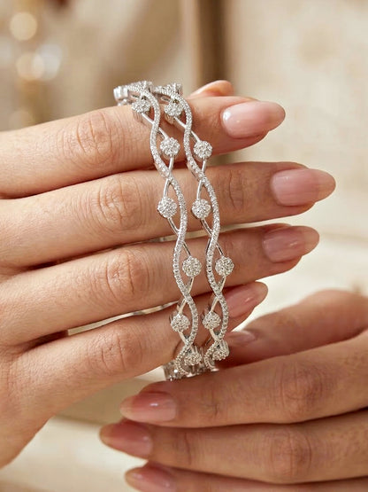 Rhodium-Plated AD Wave Design Bangle (1229-C1BG-2217-2)