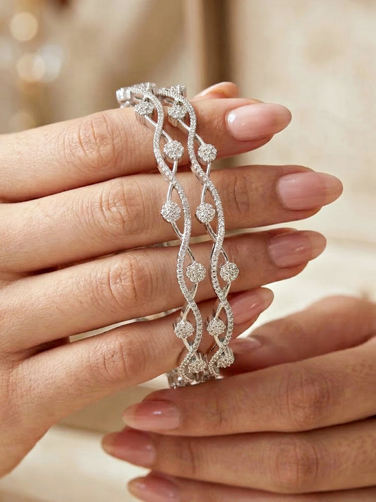 Rhodium-Plated AD Wave Design Bangle (1229-C1BG-2217-2)