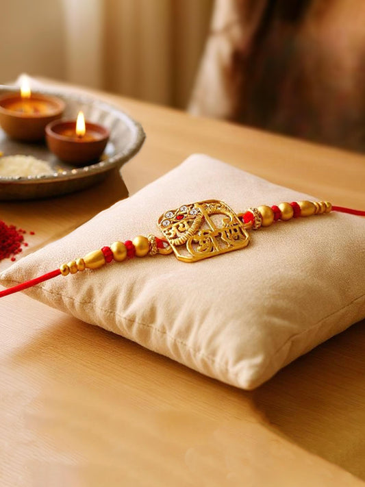 Gold Plated Religious Rakhi - Rakshabandhan Jai Shri Ram Design Rakhee for Bhaiya/Bhabhi - Pack of 1