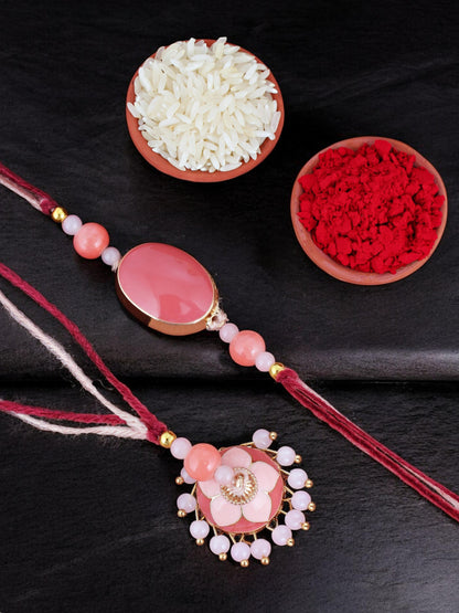 Lucky Jewellery Designer Pink Meena Rakhi - Rakshabandhan Rakhee with Tasseled Lumba Bracelet for Brother Bhaiya Bhai Bhabhi - Pack of 2 (265-CHCR1-1151-PK-2)