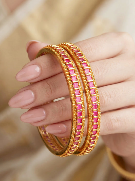 Gold-Plated Temple Magenta Stone Bangle (945-C1BG-2212-2)