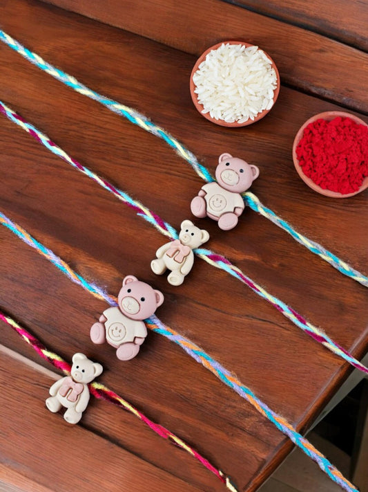 Lucky Jewellery Designer Teddy Bear Kids Rakhi - Rakshabandhan Plastic Cute Teddy Rakhee Bracelet for Brother/Bhaiya/Bhai/Bhabhi/Kids - Pack of 4 (130-CHR1-1948-4)