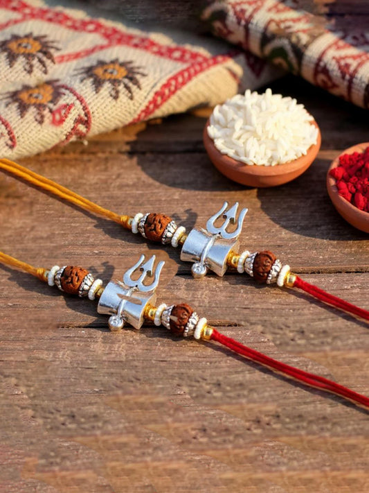 Lucky Jewellery Designer Oxidised Silver Religious Rakhi - Rakshabandhan Shiva Immitation Rudraksh Rakhee Bracelet for Brother/Bhaiya/Bhai/Bhabhi - Pack of 2 (116-JPR1-1972-S-2)
