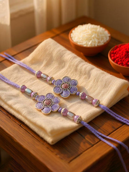 Lucky Jewellery Designer Oxidised Silver Rakhi - Rakshabandhan Purple Color Meena Rakhee Bracelet for Brother/Bhaiya/Bhai/Bhabhi - Pack of 2 (106-CHR1-1967-P-S-2)