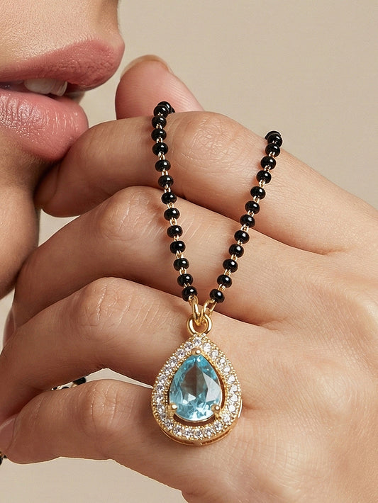 Lucky Jewellery Blue Stone AD Mangalsutra for Women (113-CHMS-1279-F)