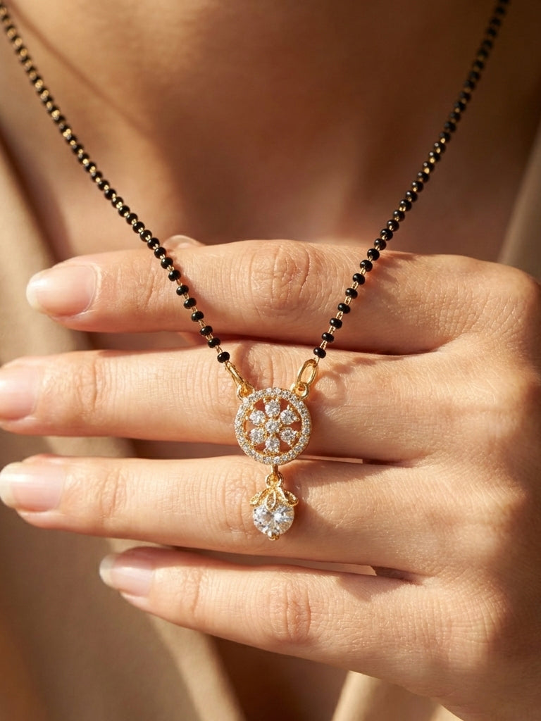 Lucky Jewellery AD Floral Drop Mangalsutra for Women (285-S8MS-2190)