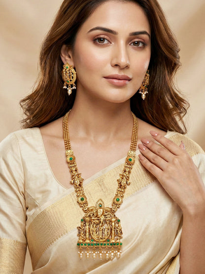 Lucky Jewellery 18K Gold-Plated Ram Parivar Temple Necklace Set (660-G2SR-195-G)