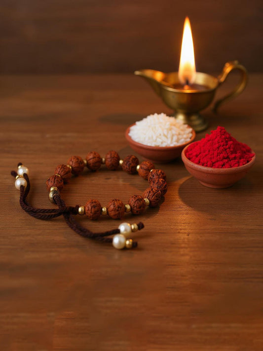 Lucky Jewellery Designer Religious Rakhi - Rakshabandhan Immitation Rudraksh Rakhee Bracelet for Brother/Bhaiya/Bhai/Bhabhi Pack of 1 (102-RRR1-1987-1)